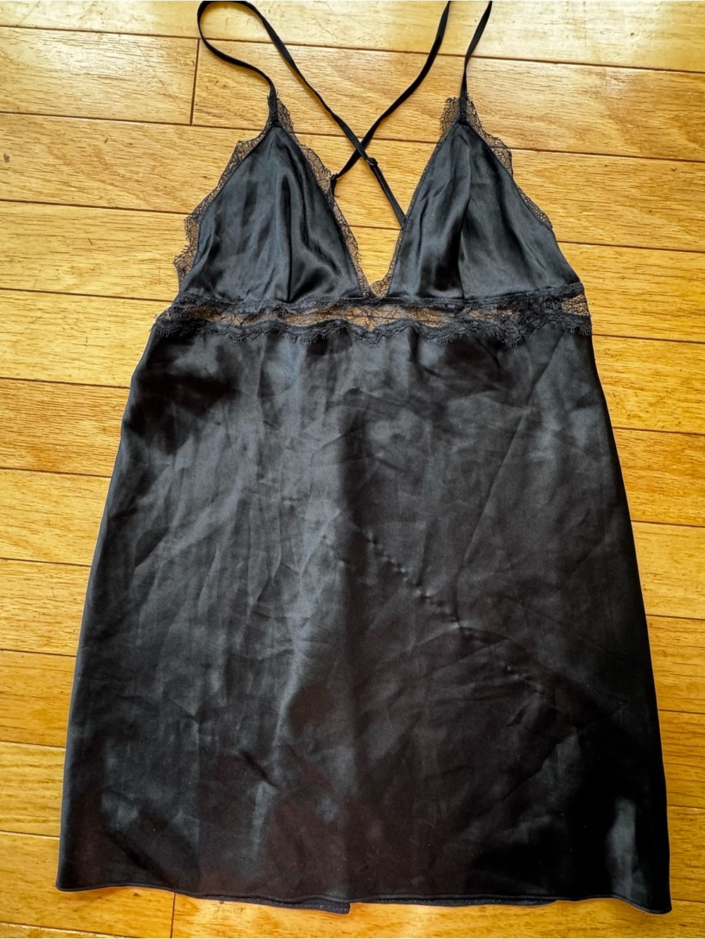 Victoria’s Secret Black Satin Slip Dress Lace Trim Y2K Lingerie Nightgown Medium